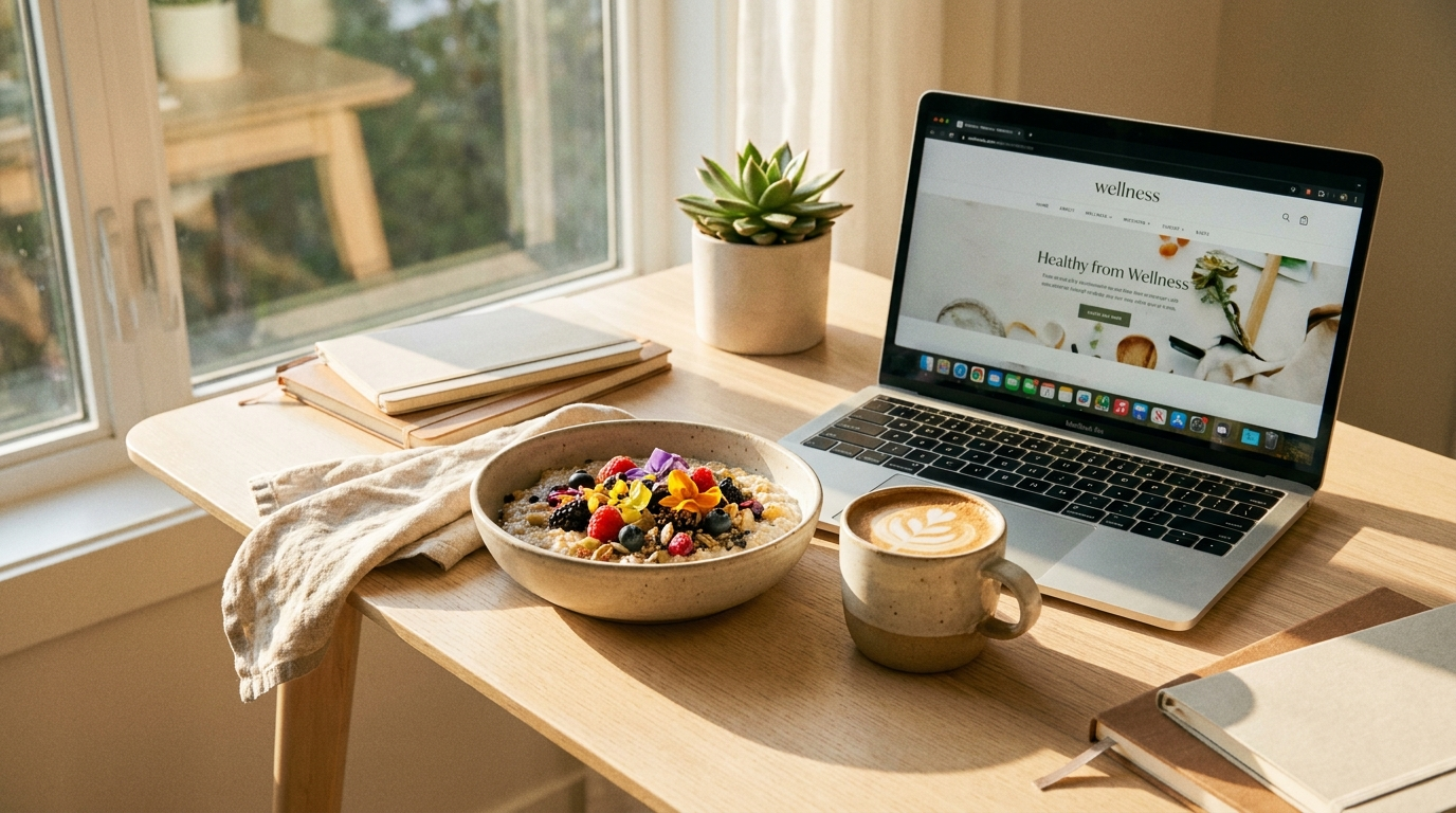 Healthy breakfast and laptop lifestyle